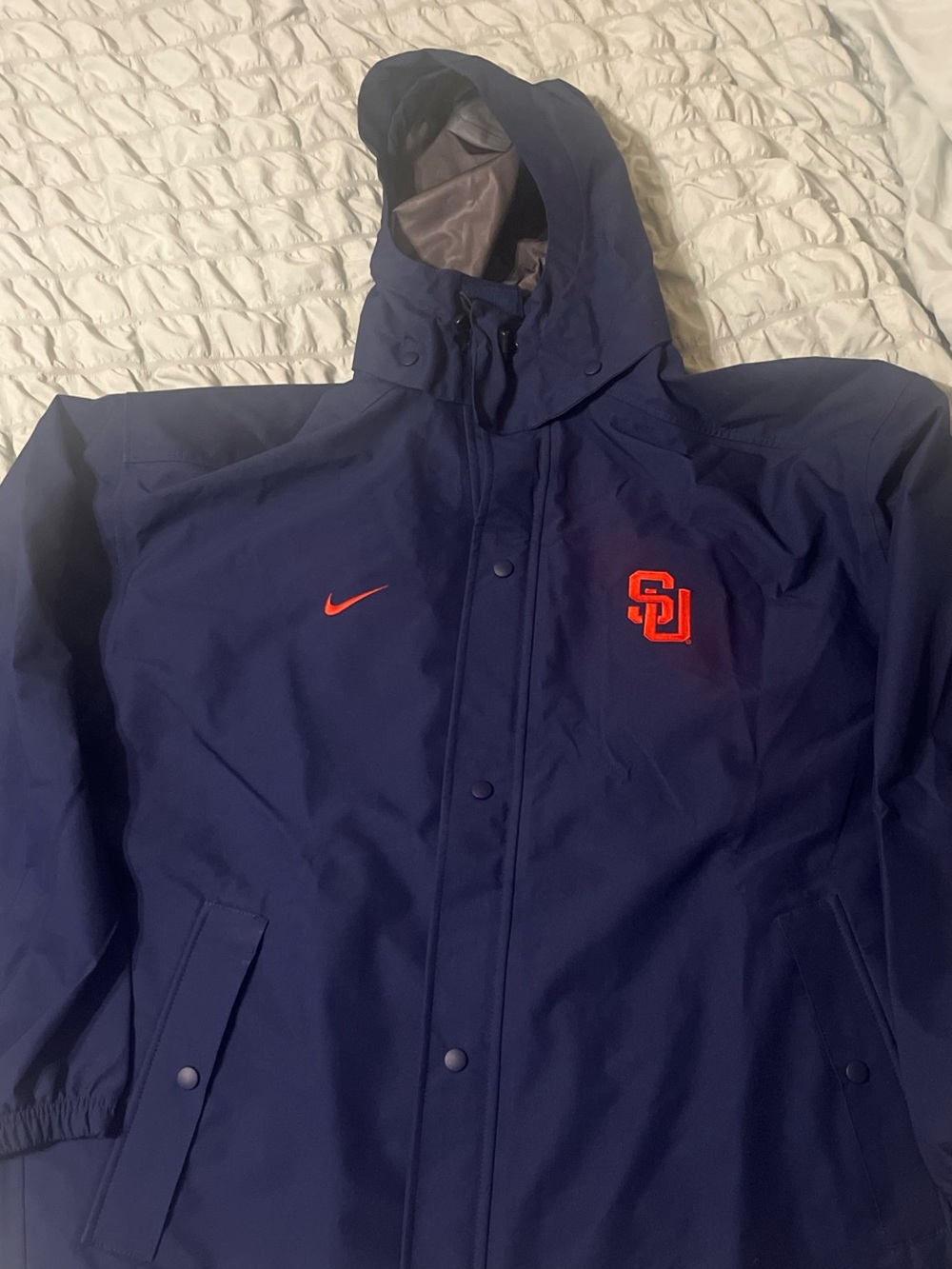 Nike Men’s Navy Hooded Raincoat with Orange Logo Details